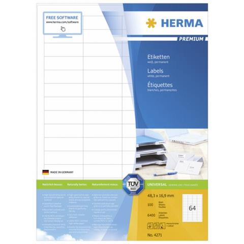 Labels white 48,3x16,9 SuperPrint 6400 pcs. , Bianco, Labels / pack - 6400 pcs. Sheets / pack - 100 pcs, 48, 3 x 16, 9 mm, A4 sheets, border on all sides - Foto 1
