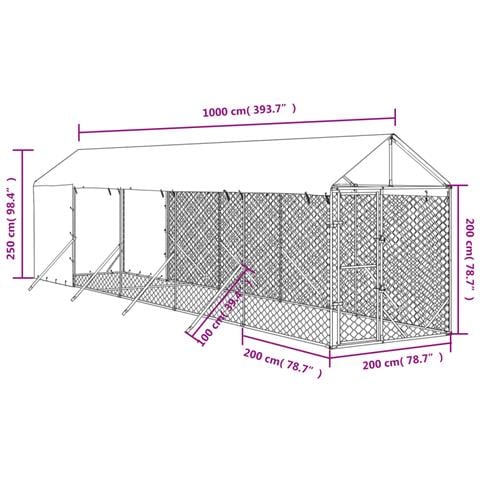 Cuccia Cani Da Esterno Tetto Argento 2x10x2,5 M Acciaio Zincato - Foto 2