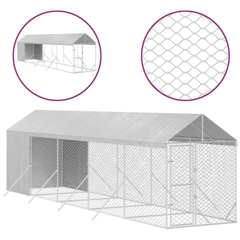 Cuccia Cani Da Esterno Tetto Argento 2x10x2,5 M Acciaio Zincato - Foto 1