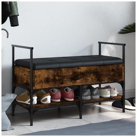 Panca Porta Scarpe Rovere Fumo 85,5x42x57,5cm Legno Multistrato - Foto 1