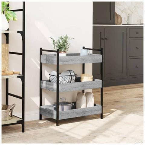 Carrello Da Cucina Grigio Sonoma 50x30x70 Cm Legno Multistrato - Foto 3