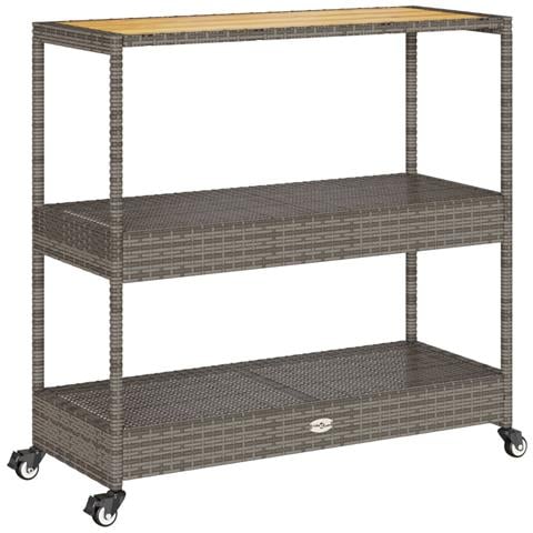 Carrello da Bar 3 Livelli Grigio Polyrattan e Massello Acacia - Foto 2