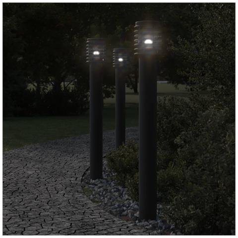 Lampade Da Terra Per Esterni Con Presa 3 Pz Nere 110 Cm Acciaio - Foto 1