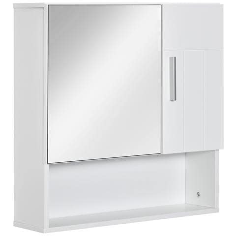 Armadietto Specchiera Pensile Da Bagno In Legno Con Mensole Regolabili, Mobile Bagno A 2 Ante E Ripiano Aperto, 54x15.2x55.3cm, Bianco - Foto 1