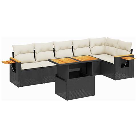 Set Divani Da Giardino Con Cuscini 7pz Nero Polyrattan - Foto 1