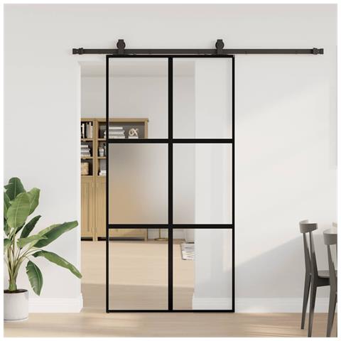 Porta Scorrevole Ferramenta Nera 102,5x205 cm Vetro Temperato - Foto 1