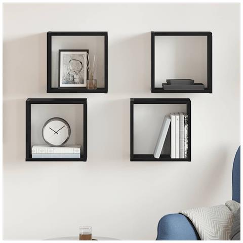 Mensole Parete Cubo 4 pz Rovere Nero 30x15x30 cm Truciolato - Foto 1