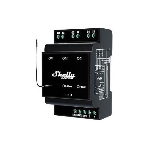 Wave Pro 3, Interruttore a relè Z-Wave 800, 3 canali, 16A per canale, Contatti Puliti, Guida DIN, SmartStart, Gamma wireless estesa, Nero - Foto 1