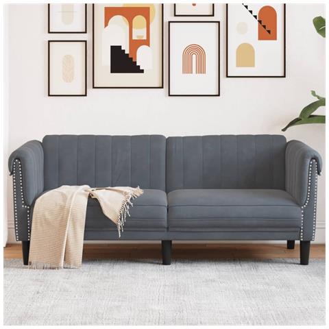 Divano A 2 Posti Grigio Scuro In Velluto - Foto 1