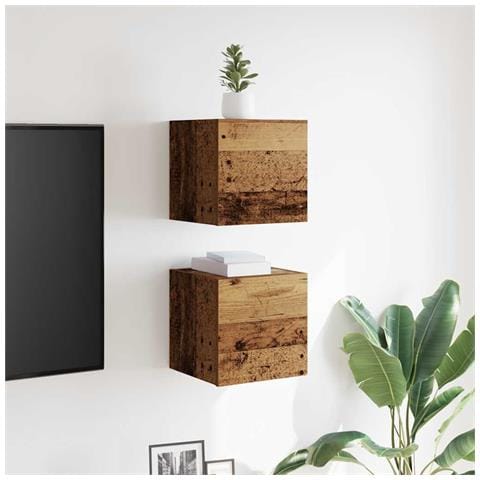 Mobili Porta Tv A Parete 2pz Legno Antico 30,5x30x30 Cm - Foto 3
