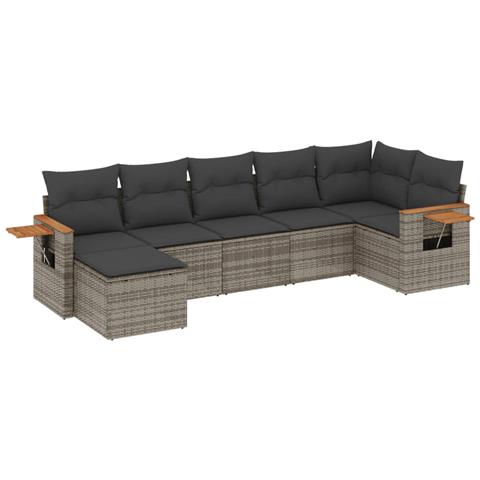 Set Divani Da Giardino 7 Pz Con Cuscini Grigio In Polyrattan - Foto 2