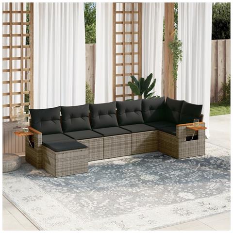 Set Divani Da Giardino 7 Pz Con Cuscini Grigio In Polyrattan - Foto 1