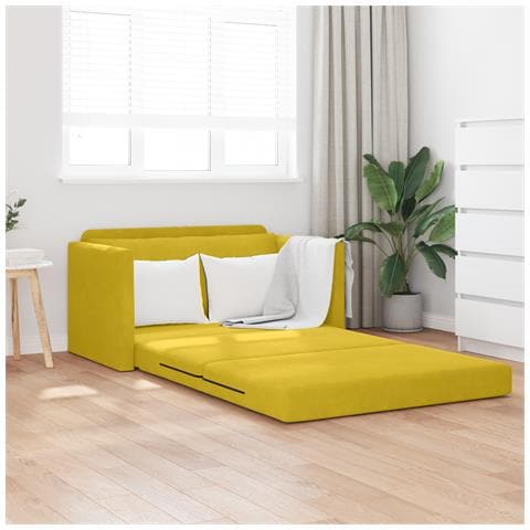 Divano da pavimento letto 2-in-1 Giallo 124x204x61 cm Velluto - Foto 2