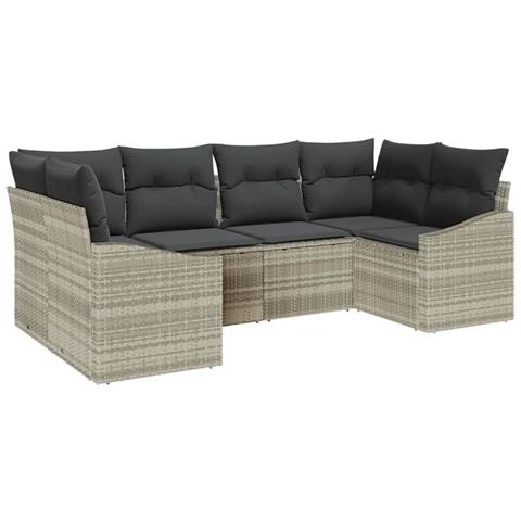 Set Divano da Giardino 6 Pezzi con Cuscini Grigio Chiaro Polyrattan - Foto 1