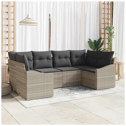 Set Divano da Giardino 6 Pezzi con Cuscini Grigio Chiaro Polyrattan - Foto 2