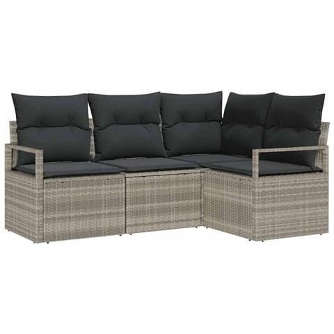 Set divano da giardino a 4 pezzi con cuscini grigio chiaro in polyrattan, Divano da giardino a 2 posti con cuscini grigio in polyrattan - Foto 1