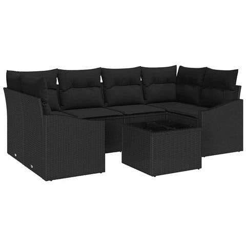Set Divano da Giardino in 7 Pezzi con Cuscini Polyrattan Nero - Foto 1