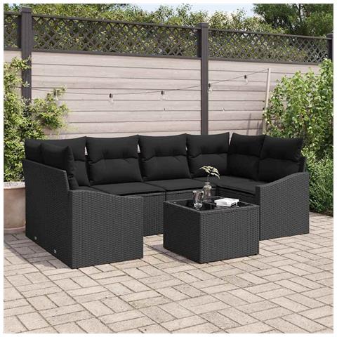 Set Divano da Giardino in 7 Pezzi con Cuscini Polyrattan Nero - Foto 2