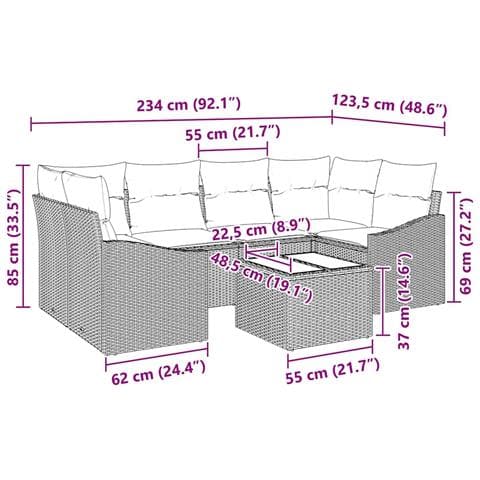 Set Divano da Giardino in 7 Pezzi con Cuscini Polyrattan Nero - Foto 9