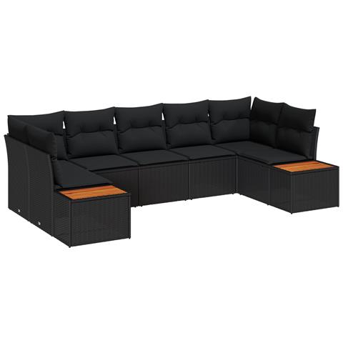 Set di Divani da Giardino 7 Pezzi con Cuscini Nero Polyrattan Acacia - Foto 1