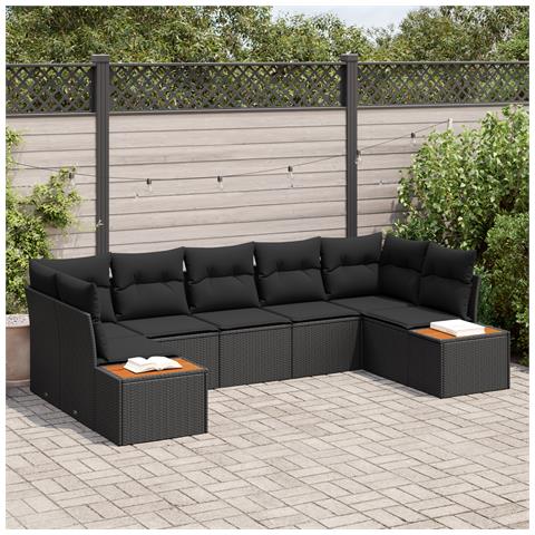 Set di Divani da Giardino 7 Pezzi con Cuscini Nero Polyrattan Acacia - Foto 2