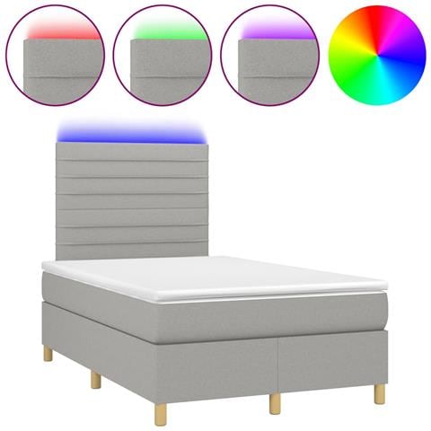 Letto a Molle Materasso e LED Grigio Chiaro 120x190 cm Tessuto - Foto 1