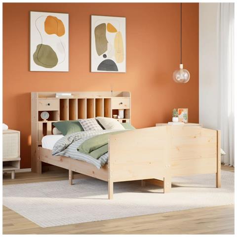 Letto Libreria senza Materasso 140x200 cm in Legno di Pino - Foto 2