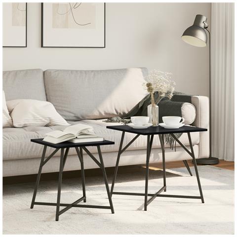 Tavolino 2 pezzi Nero Rovere in Legno Ingegnerizzato e Metallo - Foto 2