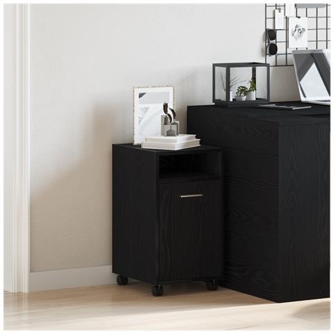 Armadio laterale  con ruote in rovere nero 33x38x60 cm in legno ingegnerizzato - Foto 2