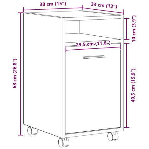Armadio laterale  con ruote in rovere nero 33x38x60 cm in legno ingegnerizzato - Foto 9