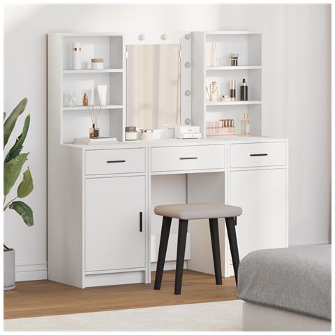 Set da toeletta 3 pezzi in legno ingegnerizzato bianco - Foto 2