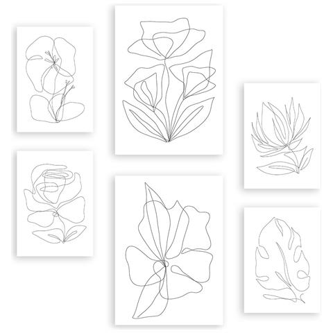 Set Di 6 Stampe Cornice Floreale 2 In Dipinti Decorativi Estetici Astratti Di Fiori Per Il Tuo Soggiorno, Camera Da Letto, Casa A3 & A4 Senza Cornice - Foto 1