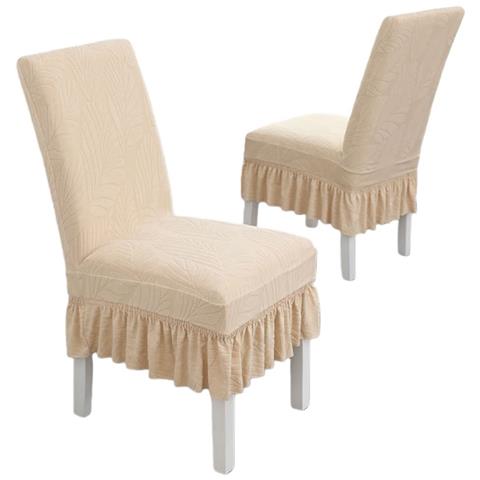 Coprisedie Con Volant Lucky Leaf - Set Da 6 - Misura Universale: Poliestere, Elastico, Jacquard Beige - Foto 1