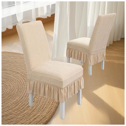 Coprisedie Con Volant Lucky Leaf - Set Da 6 - Misura Universale: Poliestere, Elastico, Jacquard Beige - Foto 2