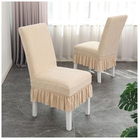 Coprisedie Con Volant Lucky Leaf - Set Da 6 - Misura Universale: Poliestere, Elastico, Jacquard Beige - Foto 3