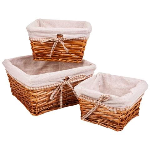 Set Di 3 Cestini In Vimini Foderati Marroni - Foto 1