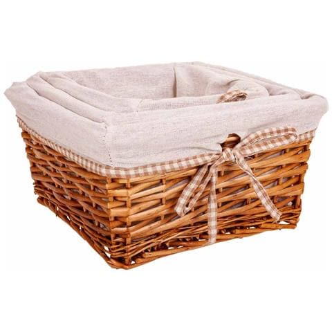Set Di 3 Cestini In Vimini Foderati Marroni - Foto 2