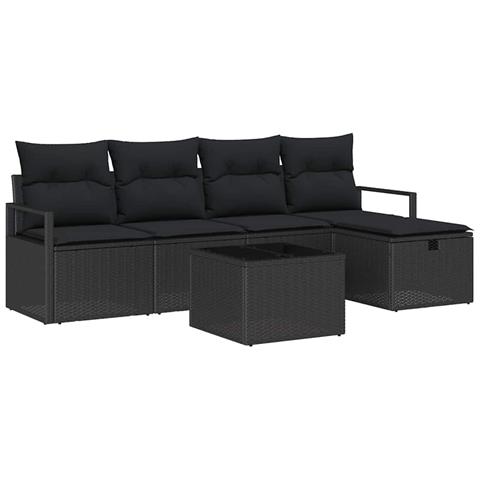 Set Divano da Giardino con cuscino 6 pcs Nero Poly Rattan - Foto 1