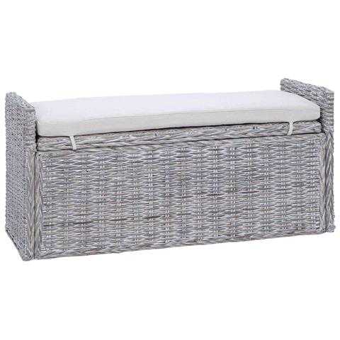 Panchina con contenitore Bianco Lavato 110 x 40 x 50 cm Rattan - Foto 1