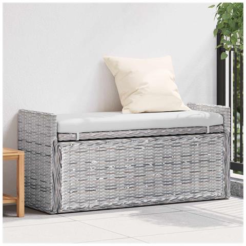 Panchina con contenitore Bianco Lavato 110 x 40 x 50 cm Rattan - Foto 2