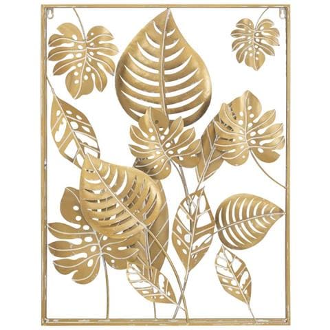 Pannello Decorativo Da Parete Jungle Rettangolare Con Foglie Tropicali In Ferro Oro 60x80 Cm - Foto 1