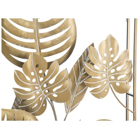 Pannello Decorativo Da Parete Jungle Rettangolare Con Foglie Tropicali In Ferro Oro 60x80 Cm - Foto 2