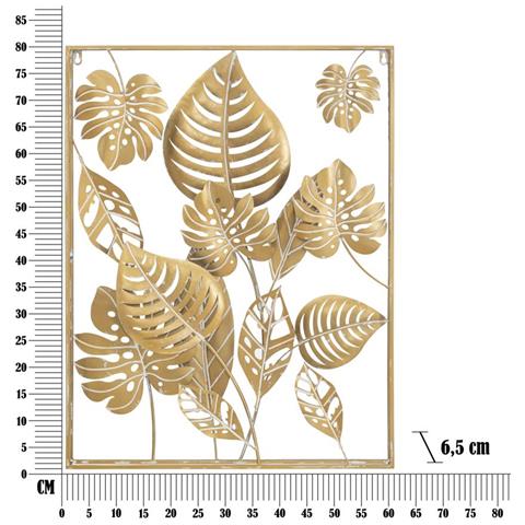 Pannello Decorativo Da Parete Jungle Rettangolare Con Foglie Tropicali In Ferro Oro 60x80 Cm - Foto 6
