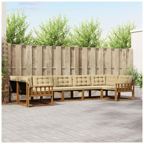 Set di divani da esterno con cuscino 7 pcs Naturale e Beige - Foto 2