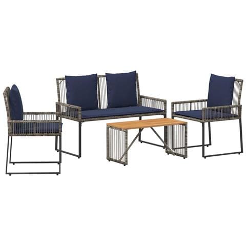 Set di Mobili da Esterno 9 pcs Grigio e Blu Navy polyrattan - Foto 1