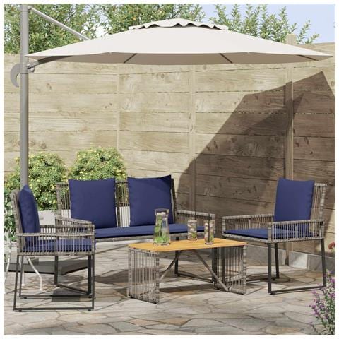 Set di Mobili da Esterno 9 pcs Grigio e Blu Navy polyrattan - Foto 2