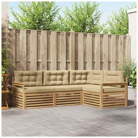 Set di divani da esterno 5 pcs Bianco e Beige Poliestere - Foto 2