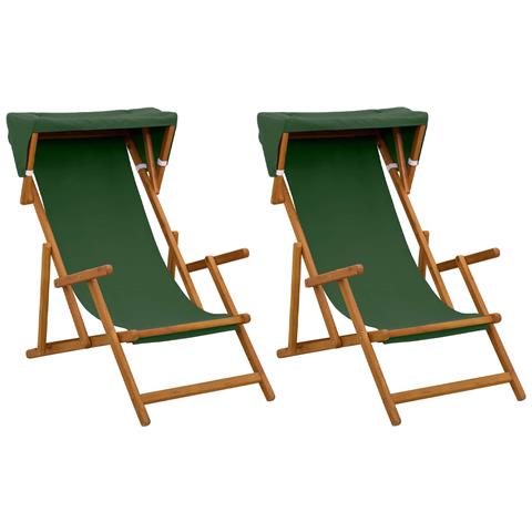 Lettino 2 pcs 3 Posizione Legno di Eucalipto Massello Verde - Foto 1