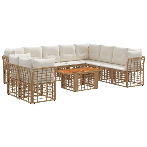 Set Divano da Giardino 11 pz Naturale e Bianco Crema polyrattan - Foto 1