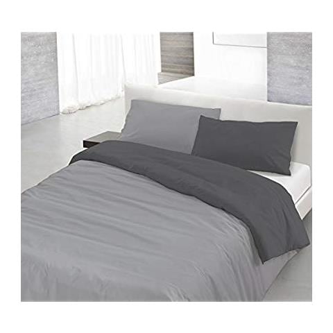 8058575000491 Parure Copri Piumino Con Sacco E Federe In Tinta Unita Doubleface, Grigio Chiaro / fumo, 100% Cotone, Singolo, 150 X 200 X 1 Cm - Foto 2